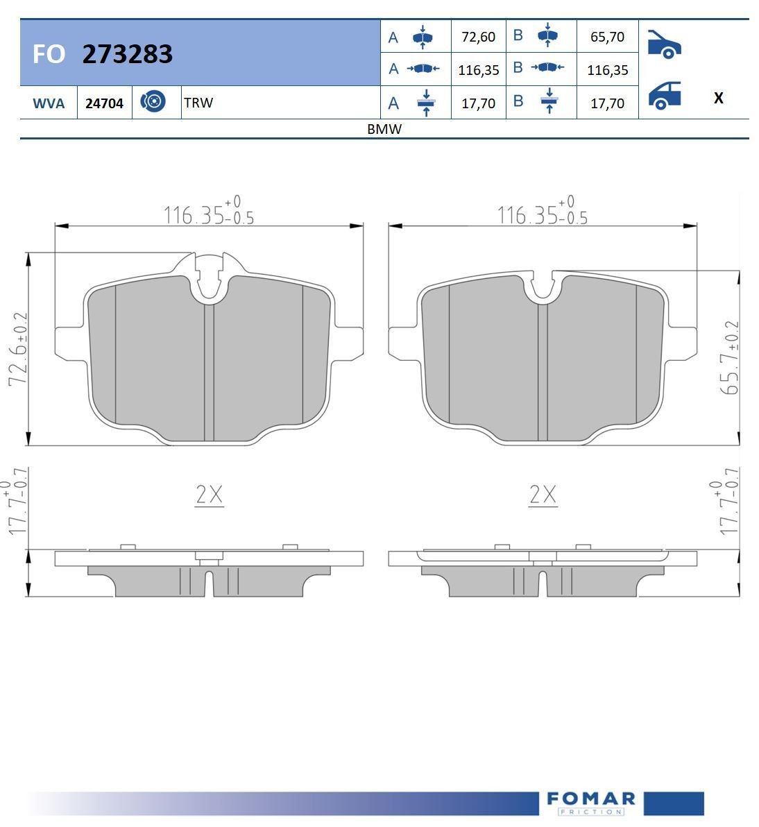 FOMAR Friction FO 273283: Piduriklotsid