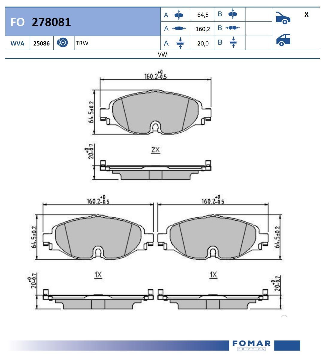 FOMAR Friction FO 278081: Piduriklotsid