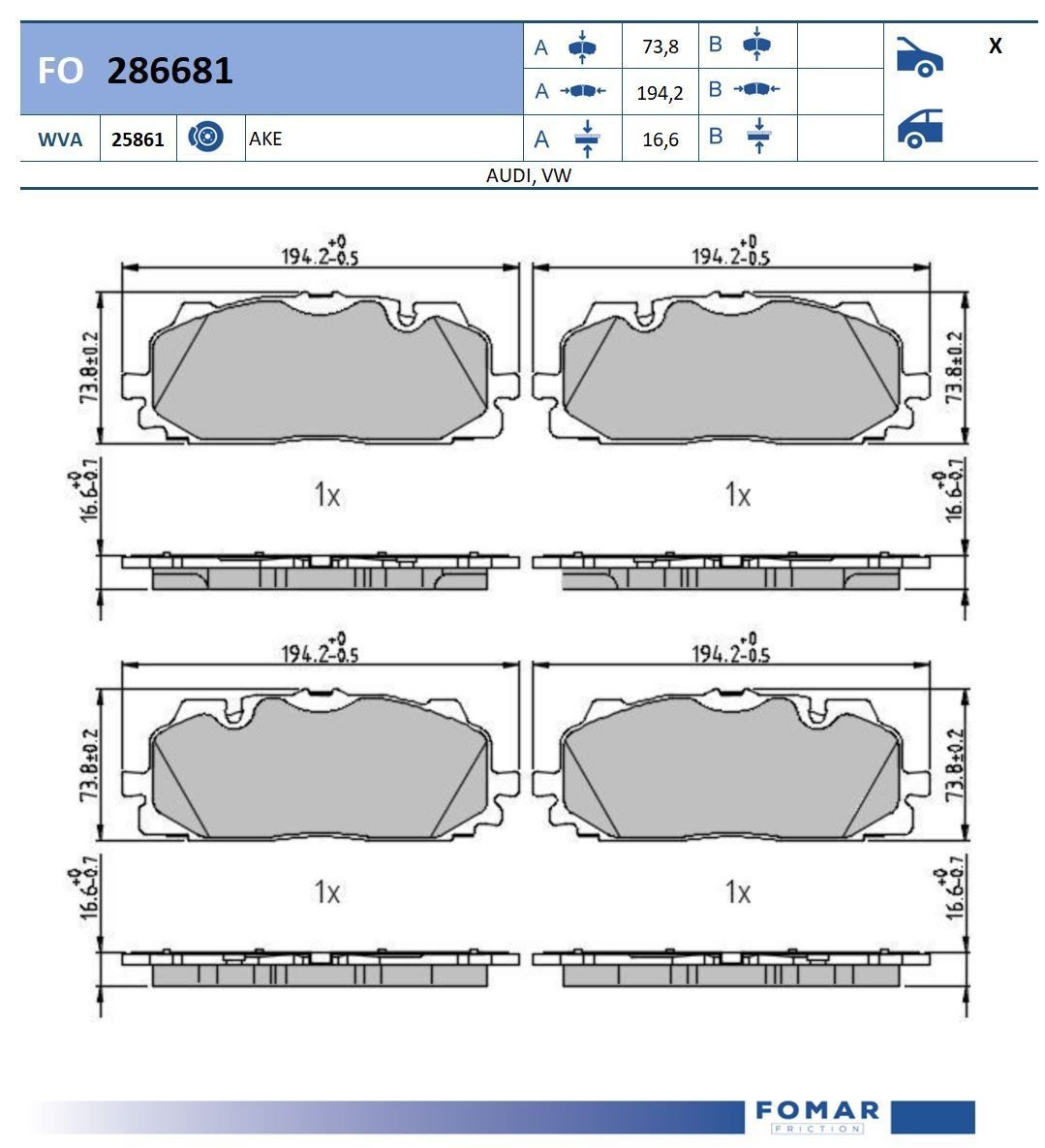 FOMAR Friction FO 286681: Piduriklotsid