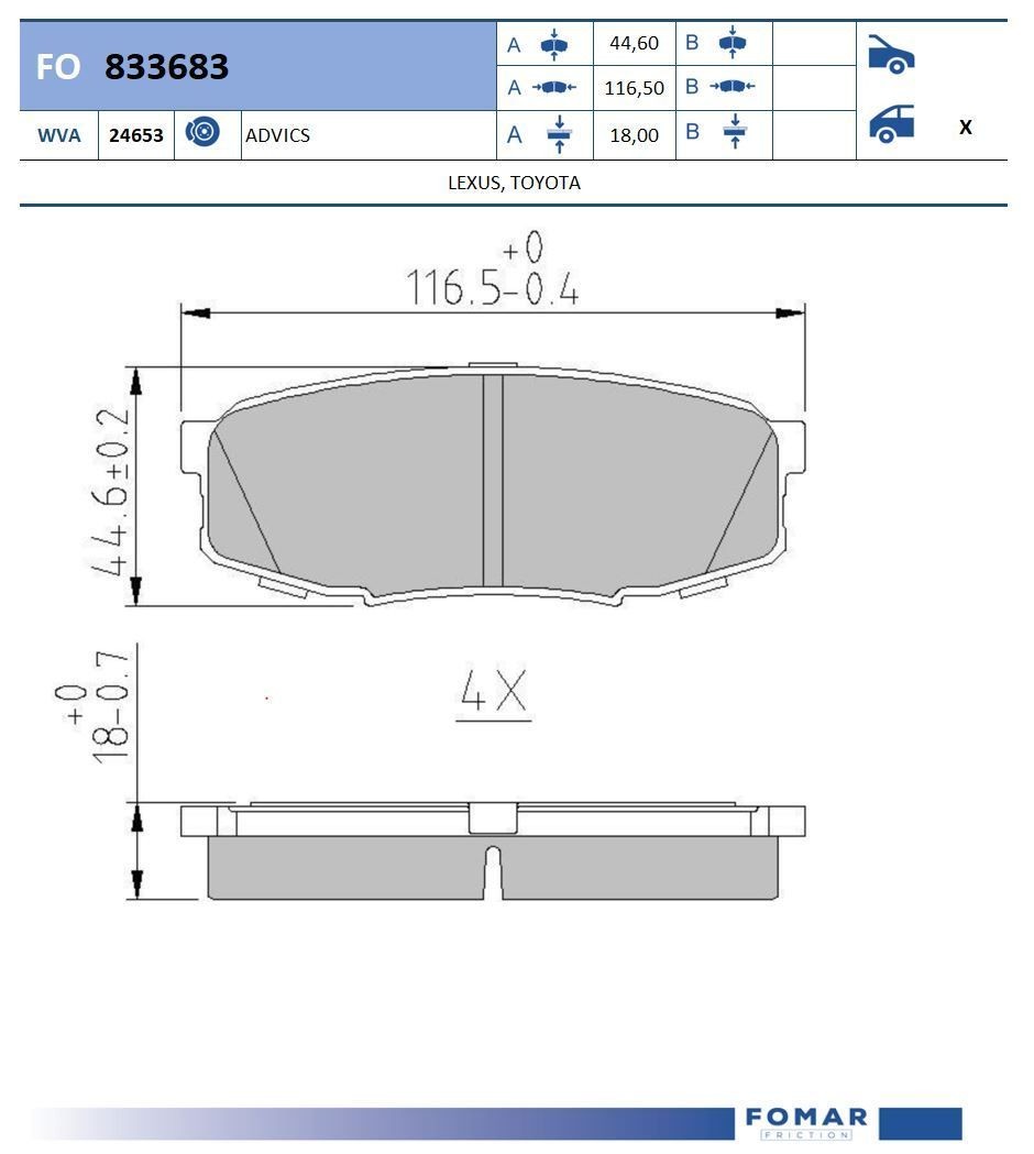 FOMAR Friction FO 833683: Sada brzdových destiček, kotoučová brzda