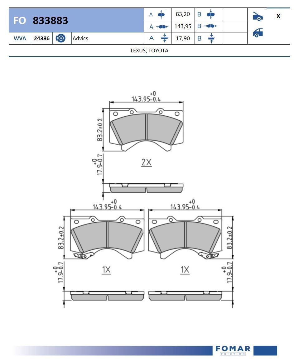 FOMAR Friction FO 833883: Kit pastiglie freni