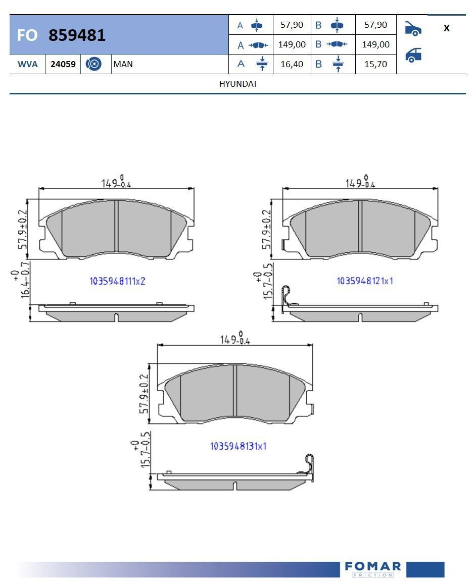 FOMAR Friction FO 859481: Piduriklotsid