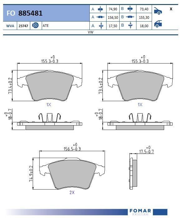 FOMAR Friction FO 885481: Piduriklotsid