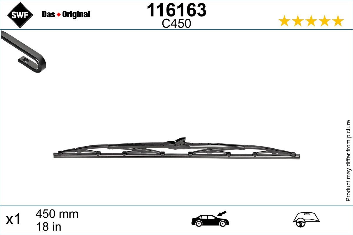SWF 116163: Stikla tīrītāja slotiņa DAS ORIGINAL SINGLE 450mm
