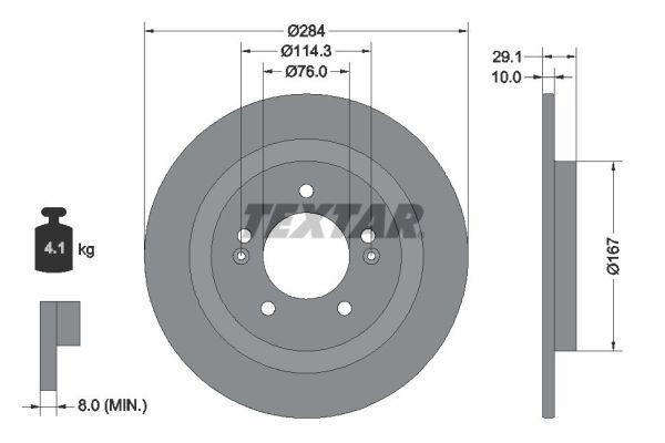 TEXTAR 92352503: Disc de frână PRO Ř: 284mm, plin, Ř: 284mm, acoperit (cu un strat protector), fara butuc roata, fara rulment roata, fara suruburi de fixare roata