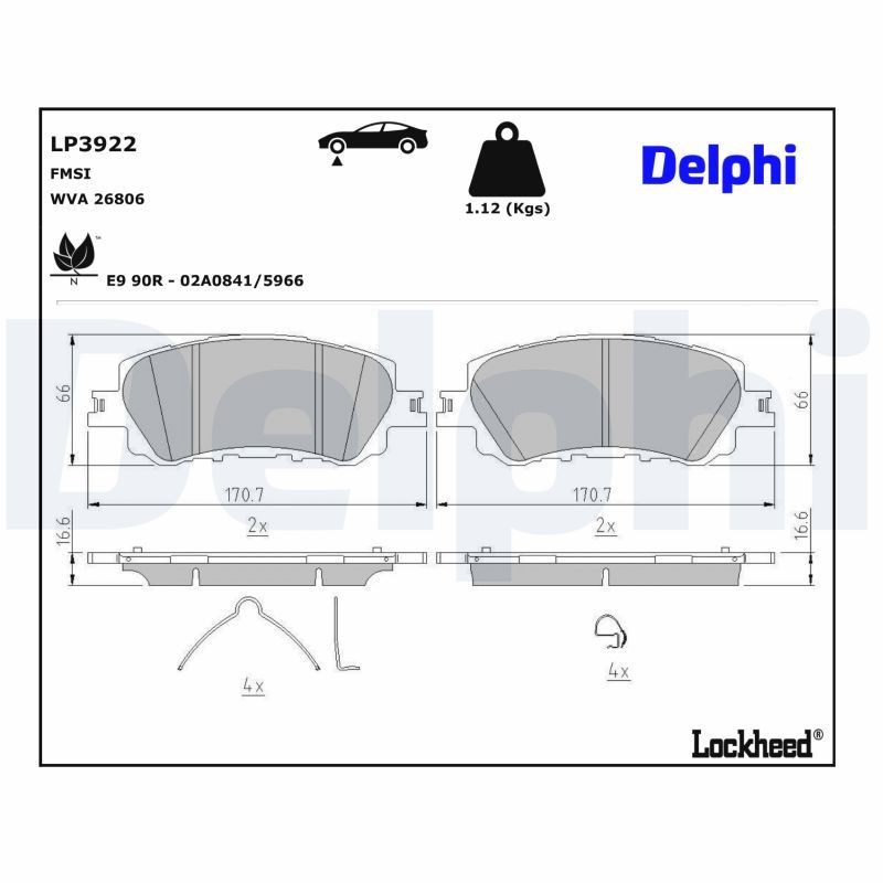 DELPHI LP3922: Piduriklotsid ilma lisavarustuseta, ilma kokkusurumisvastase plekita