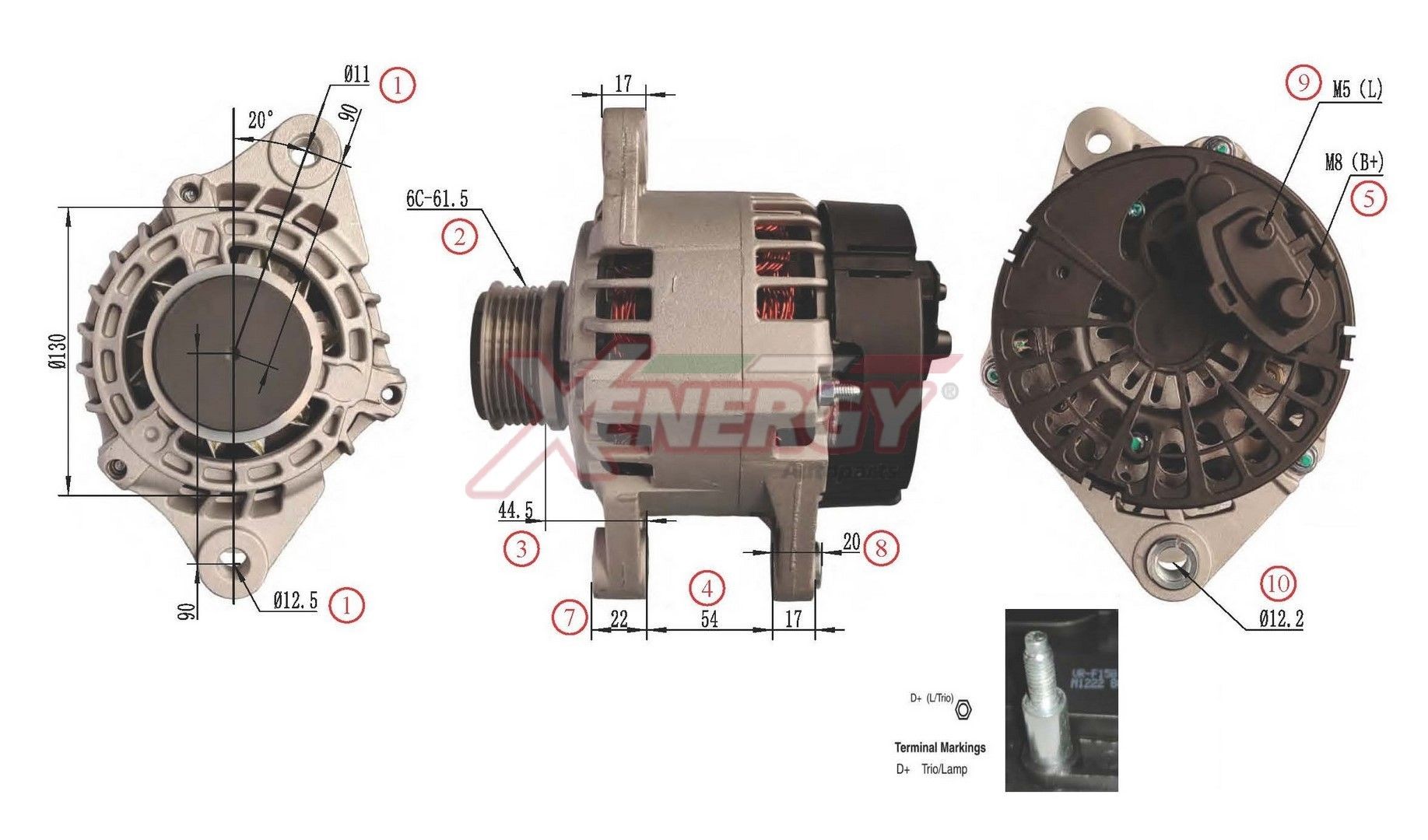 AP XENERGY XAL10430AD: Kintamosios srovės generatorius 120A, su integruotu reguliatoriumi