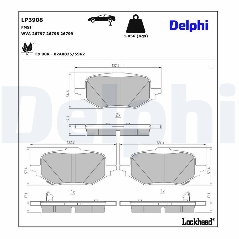 DELPHI LP3908: Kit pastiglie freni senza accessori, con lamierino anticigolío