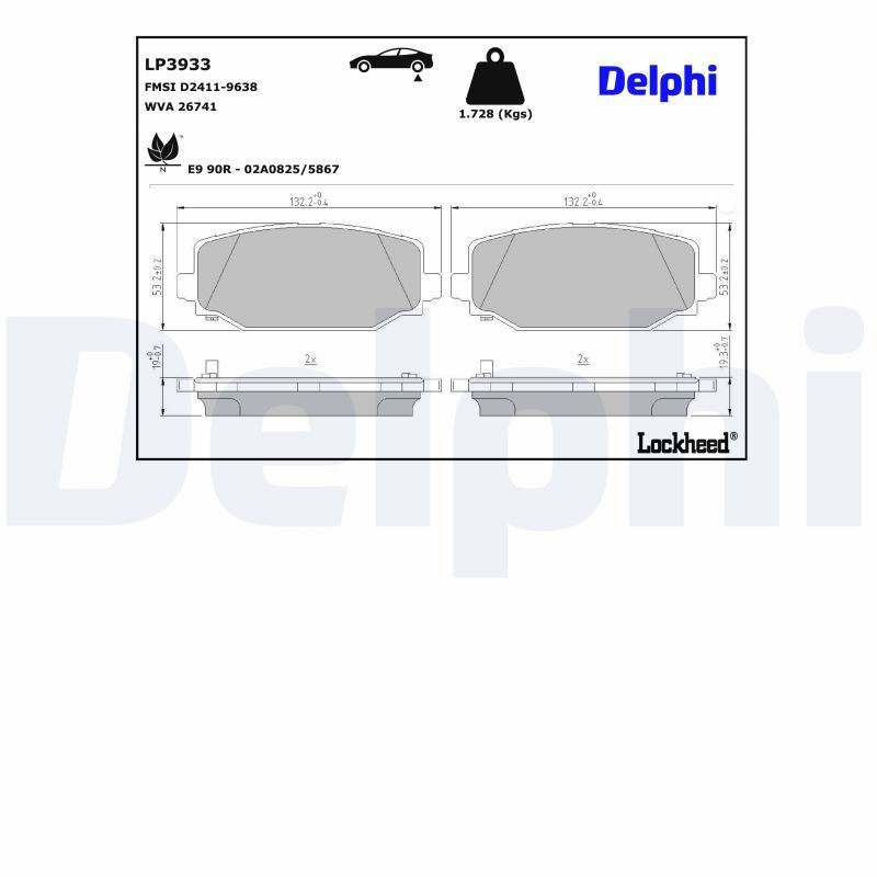 DELPHI LP3933: Piduriklotsid ilma lisavarustuseta, koos kokkusurumisvastase plekiga