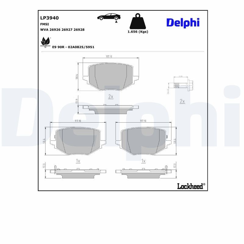 DELPHI LP3940: Piduriklotsid ilma lisavarustuseta, koos kokkusurumisvastase plekiga