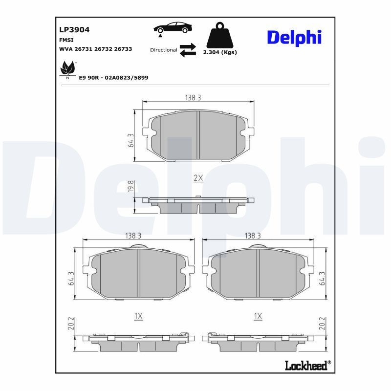 DELPHI LP3904: Piduriklotsid ilma lisavarustuseta, koos kokkusurumisvastase plekiga