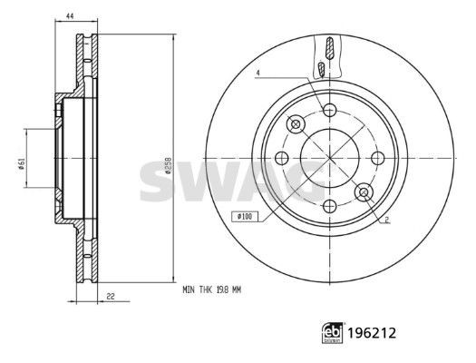 SWAG 33 11 2057: Piduriketas Esisild, Ø: 258mm, sisemine õhutus, Ø: 258mm, kaetud
