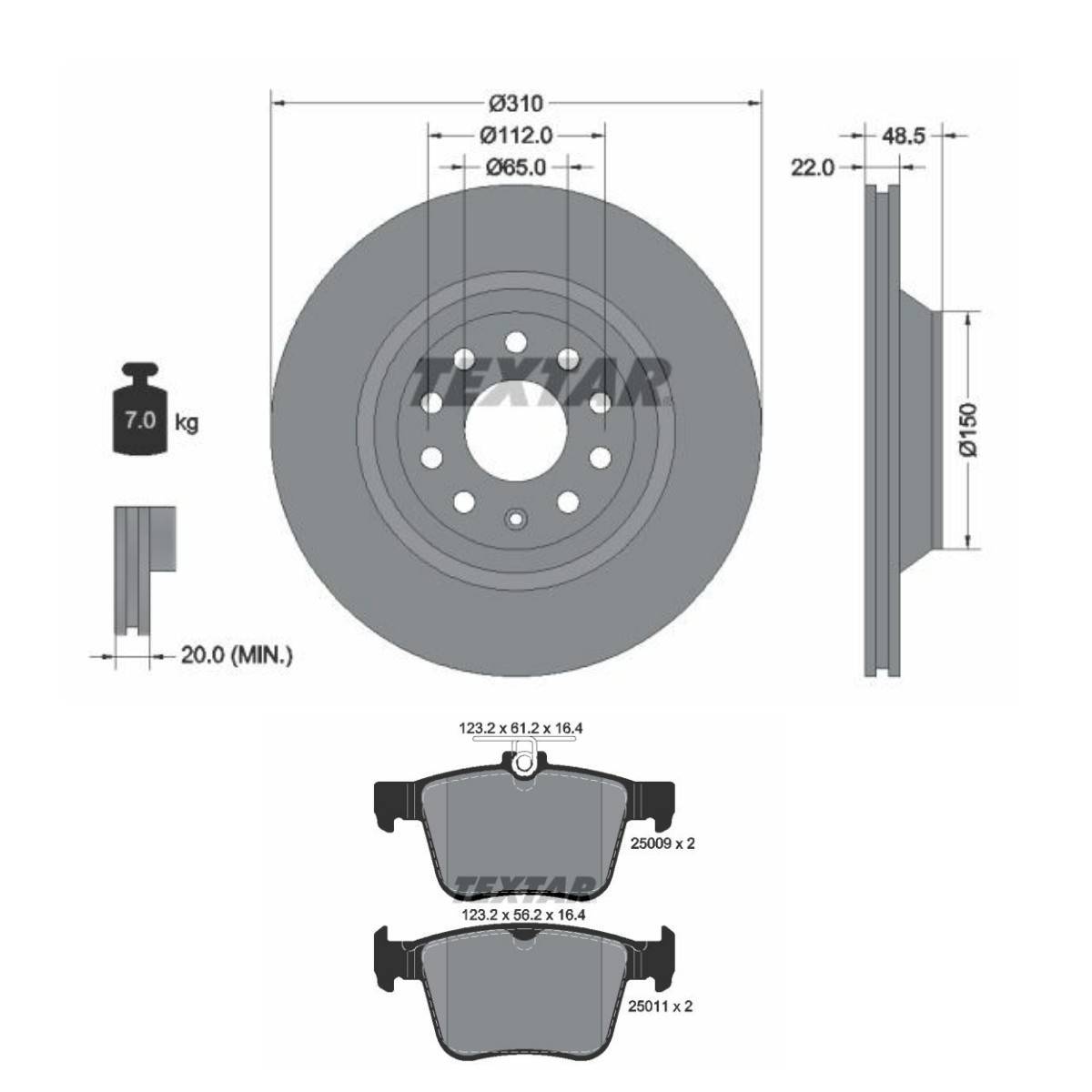 TEXTAR TXR3405N0047: Pidurikomplekt, ketaspidur Ø: 310mm, välisõhutus PRO