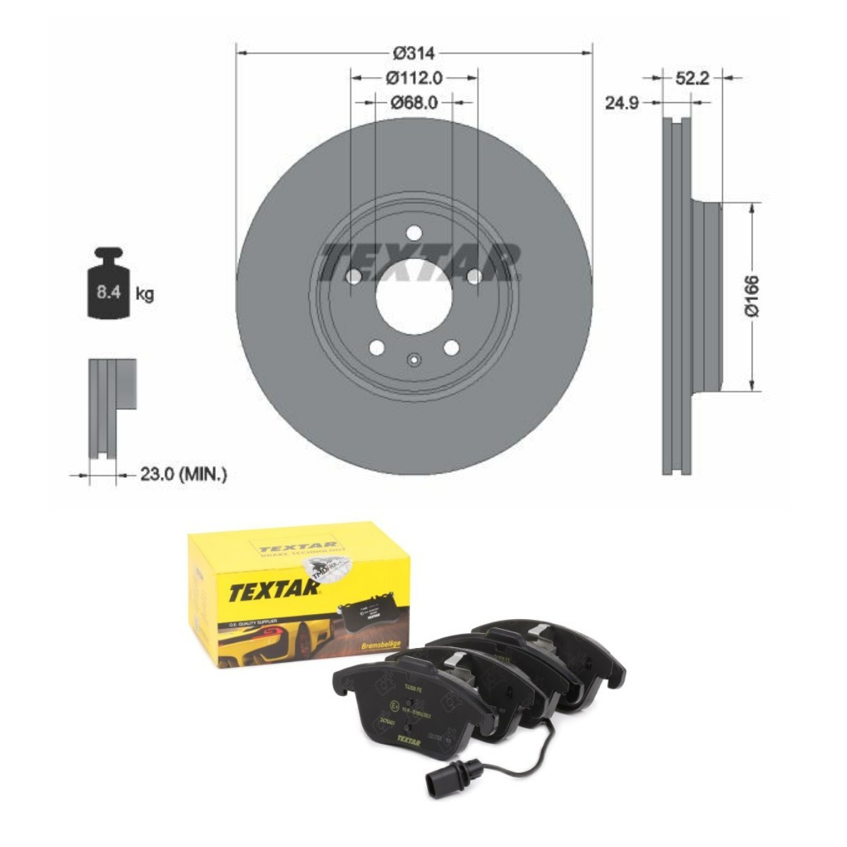 TEXTAR TXR3405N0048: Set frana, frana disc Ř: 314mm, ventilat interior