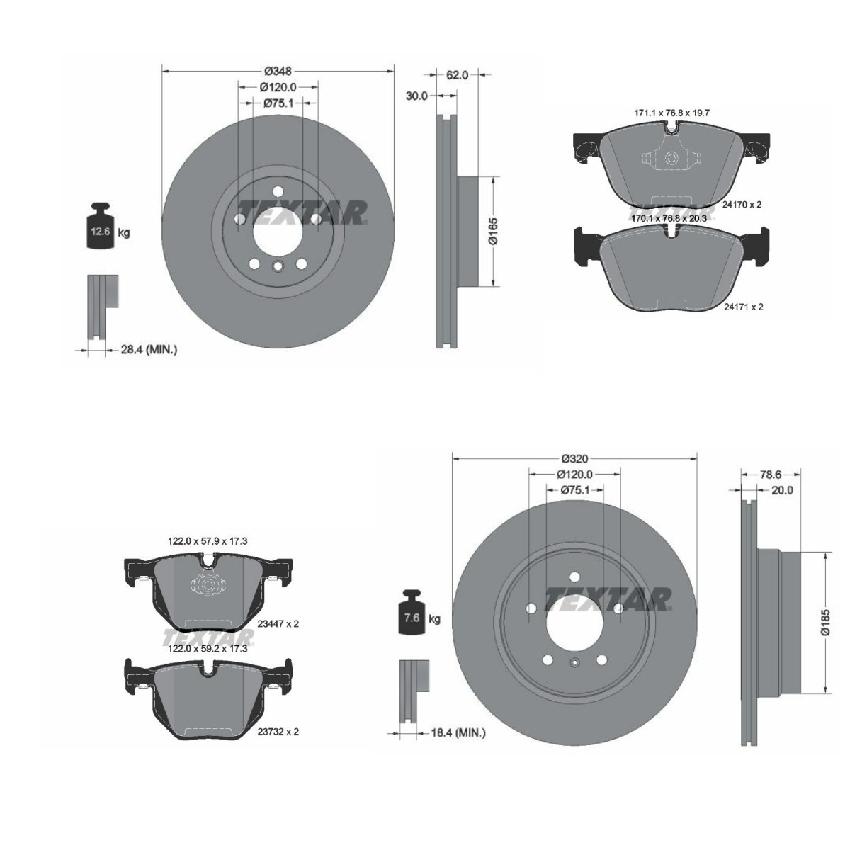 TEXTAR TXR3405FR007: Pidurikomplekt, ketaspidur Ø: 348, 320mm, sisemine õhutus