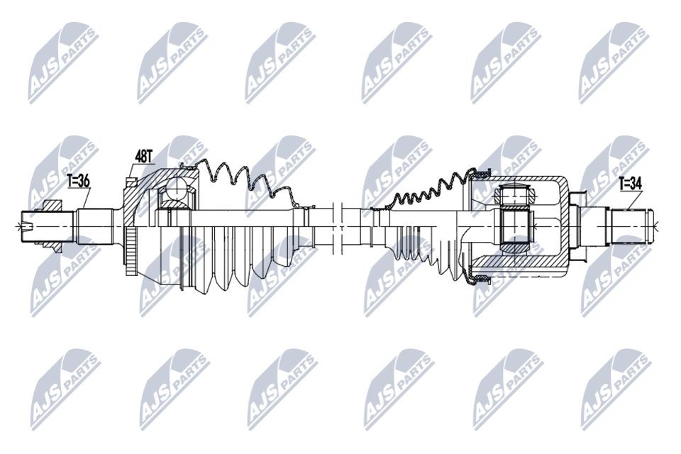 NTY NPW-DW-063: Drivaksel framaksel venstre, 630mm