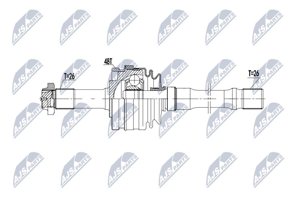 NTY NPW-ME-203: Drivaxel framaxel höger, 608mm