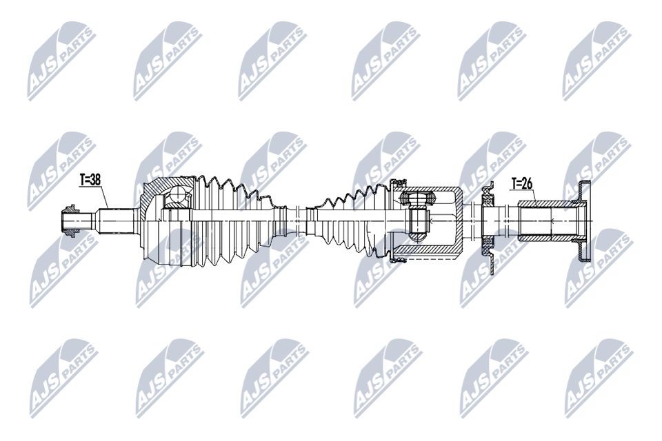 NTY NPW-VW-223: Árbol de transmisión Eje delantero, derecha, 930mm