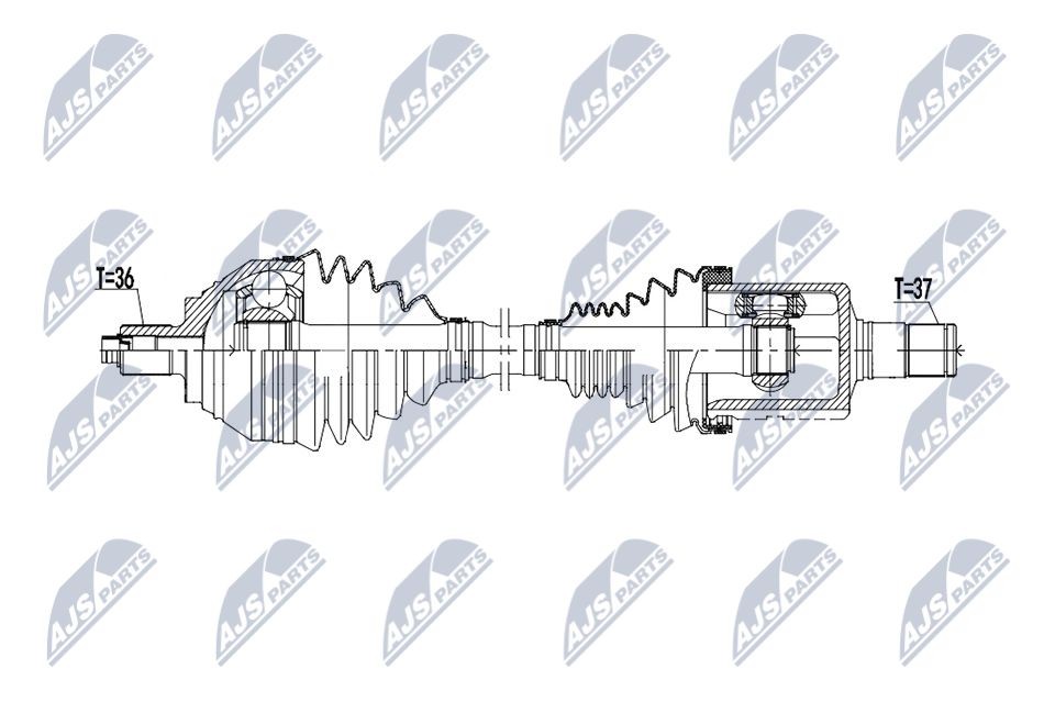 NTY NPW-VW-236: Árbol de transmisión Eje delantero, izquierda, 572mm