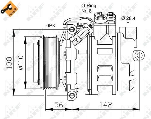 NRF 32178: Kliimakompressor PAG-kompressoriõliga, koos rõngastihendiga EASY FIT