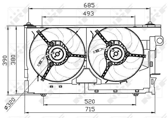 NRF 47030: Radiaatori ventilaator 320mm, koos jahutusventilaatoriraamiga(Zarge), ilma lülitusseadmeta