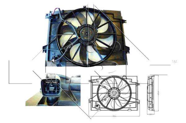 NRF 47285: Ventilator, radiator 470mm, cu rama aerisire radiator