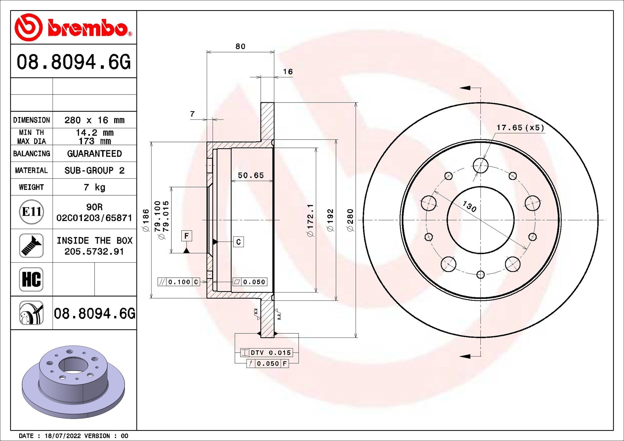 BREMBO KT 10 006: Pidurikomplekt, ketaspidur BEYOND LINE - Greenance Ø: 280mm, täis, koos kokkusurumisvastase plekiga, koos kruvidega