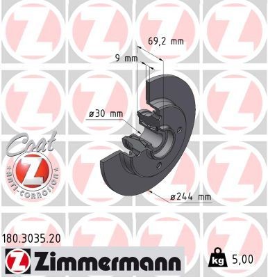ZIMMERMANN 180.3035.20: Piduriketas COAT Z Ø: 244mm, täis, Ø: 244mm, kaetud, koos rattalaagriga, koos ABS-andurirõngaga