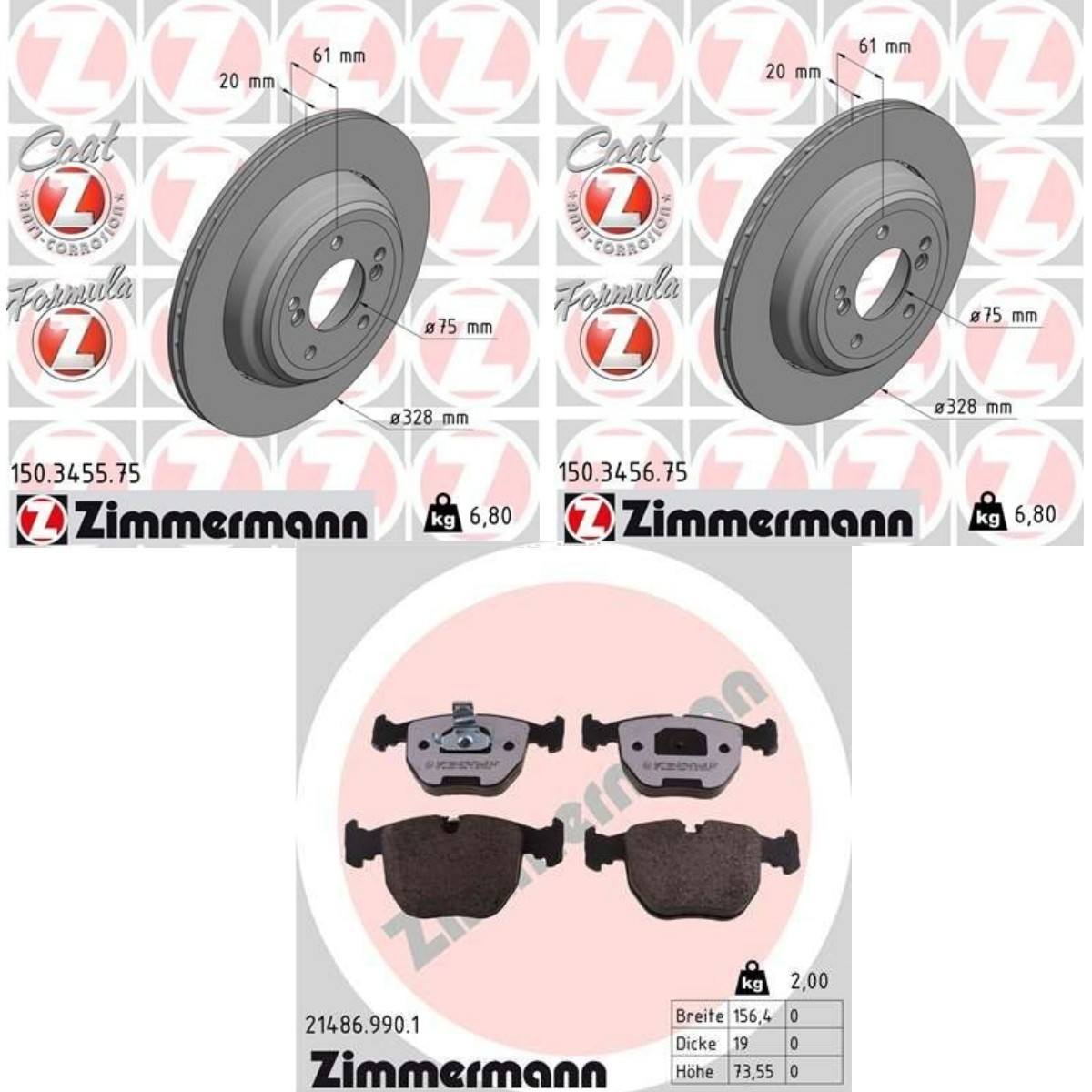 ZIMMERMANN ZMN3405N0012: Pidurikomplekt, ketaspidur Ø: 328mm, õhutusega, kaheosaline piduriketas, ujuv piduriketas, Alumiiniumist pidurikettakamber FORMULA Z COAT Z