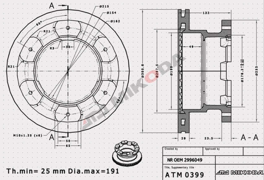 MIKODA 0399: Piduriketas Ø: 306mm, sisemine õhutus, Ø: 306mm
