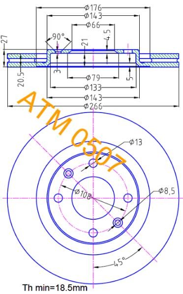 MIKODA 0507: Piduriketas Ø: 266mm, õhutusega, Ø: 266mm