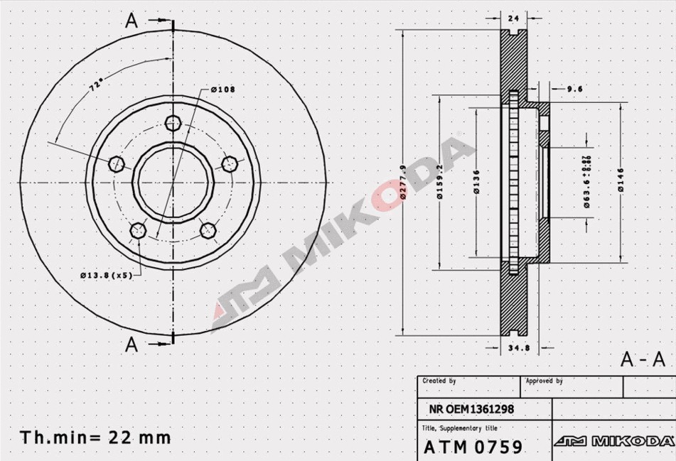 MIKODA 0759: Piduriketas Ø: 278mm, õhutusega, Ø: 278mm