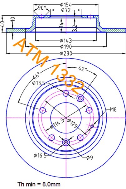 MIKODA 1332: Piduriketas Ø: 280mm, täis, Ø: 280mm