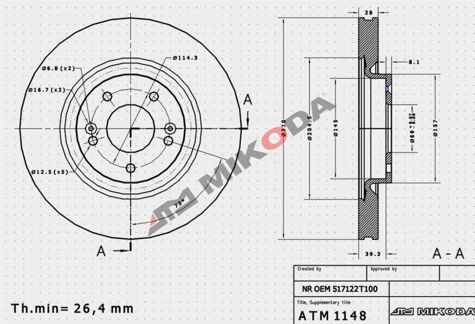 MIKODA 1448: Piduriketas Ø: 258mm, täis, Ø: 258mm