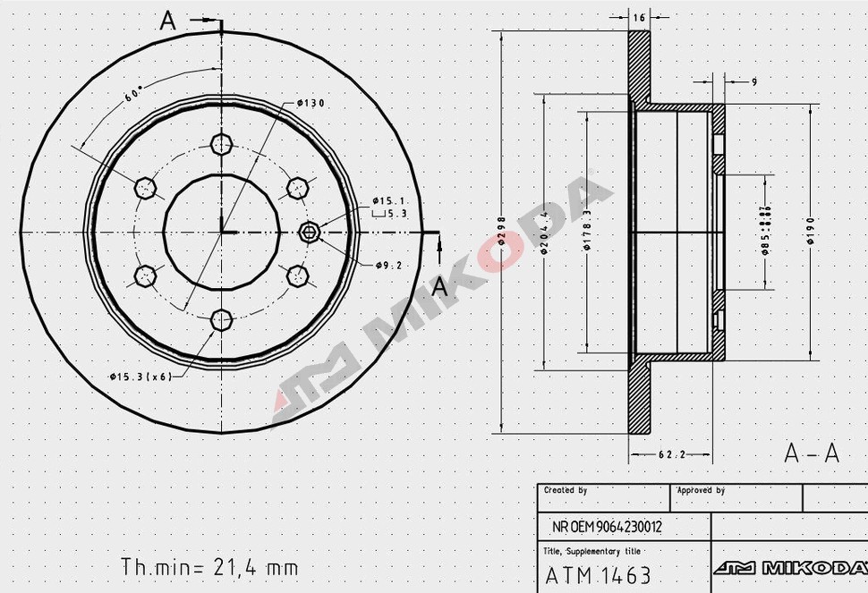 MIKODA 1463S: Piduriketas Ø: 298mm, piludega/augustatud, Ø: 298mm GT