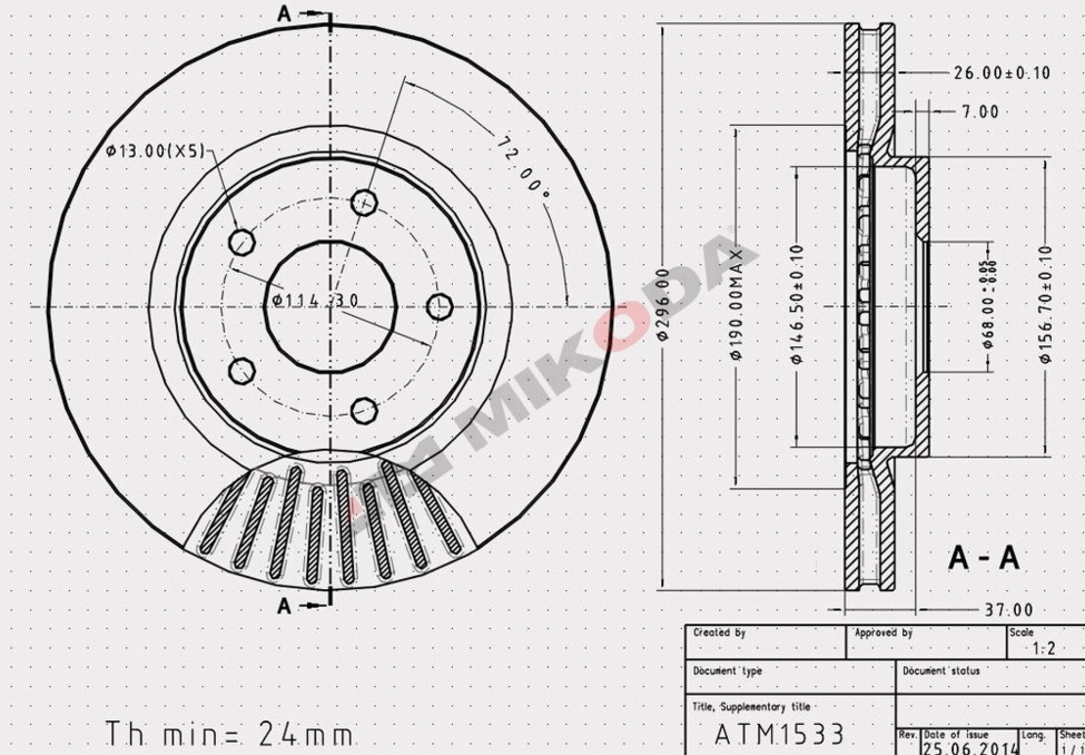 MIKODA 1533: Piduriketas Ø: 296mm, õhutusega, Ø: 296mm