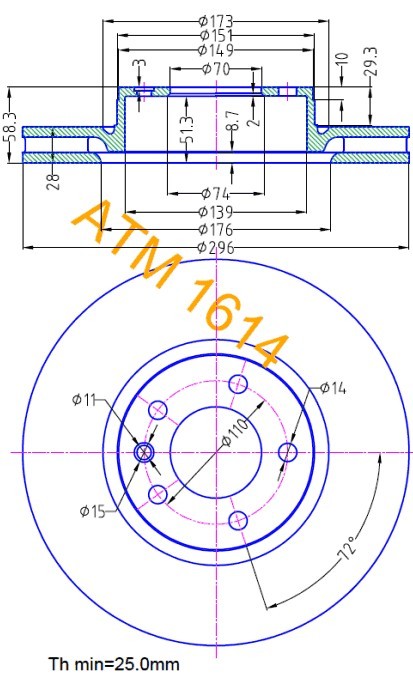 MIKODA 1614: Piduriketas Ø: 296mm, õhutusega, Ø: 296mm
