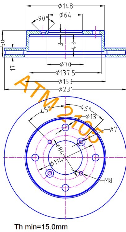 MIKODA 2105: Piduriketas Ø: 231mm, õhutusega, Ø: 231mm