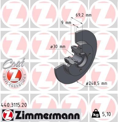 ZIMMERMANN 440.3115.20: Piduriketas COAT Z Ø: 248mm, täis, Ø: 248mm, kaetud, koos rattalaagriga, koos ABS-andurirõngaga