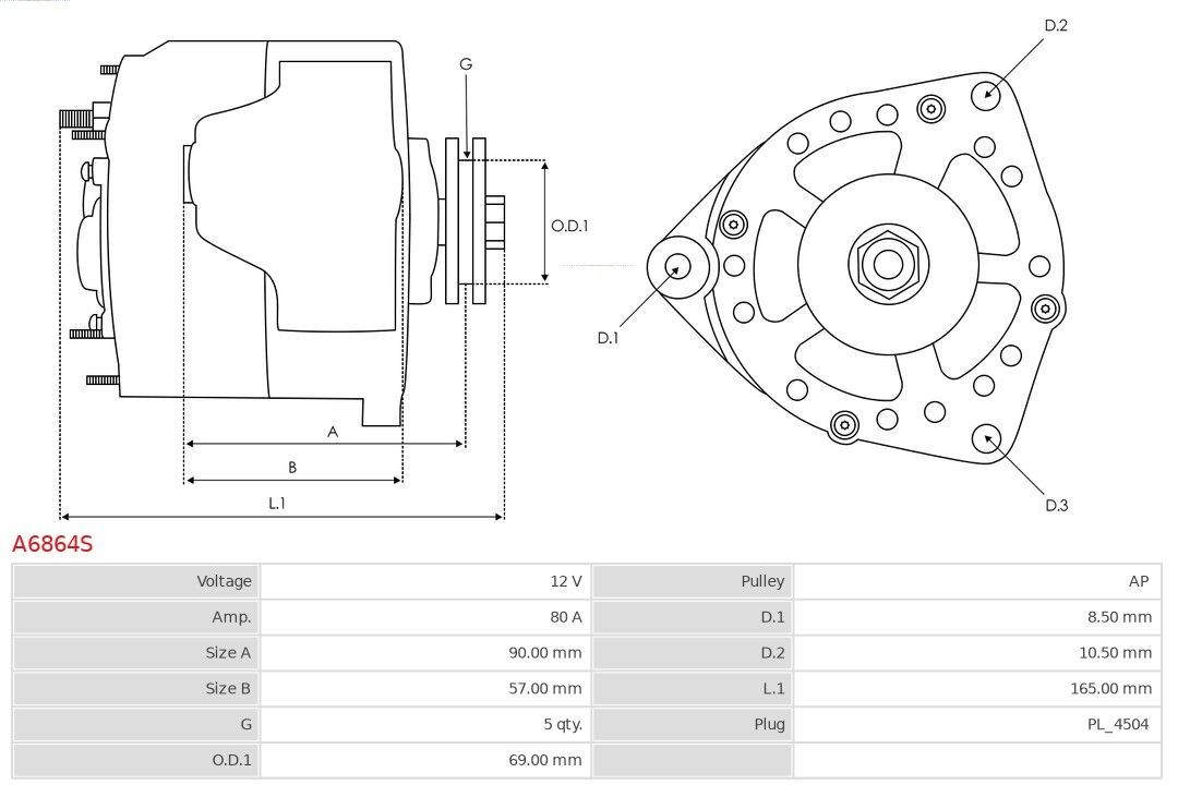 AS-PL A6864S: Laturi Brand new AS-PL Alternator brush set 80A