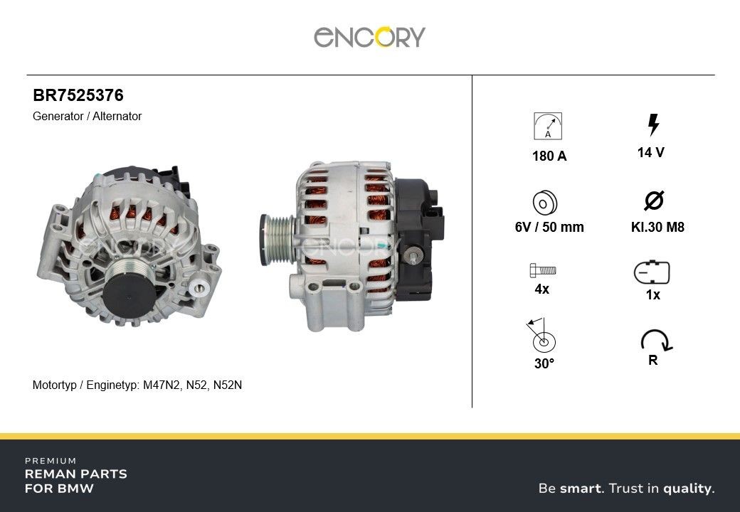 ENCORY BR7525376: Alternator 180A