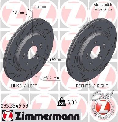 ZIMMERMANN 285.3545.53: Disque de frein BLACK Z Ø: 314mm, ventilé de l'intérieur, rainuré, Ø: 314mm, revêtu