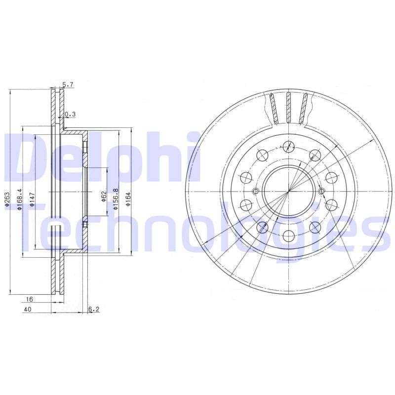 DELPHI BG3268: Piduriketas Ø: 263mm, õhutusega, Ø: 263mm, õlitatud
