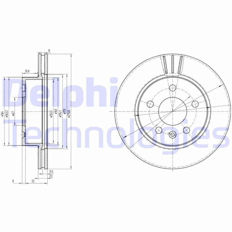 DELPHI BG3296: Piduriketas Ø: 276mm, õhutusega, Ø: 276mm, õlitatud