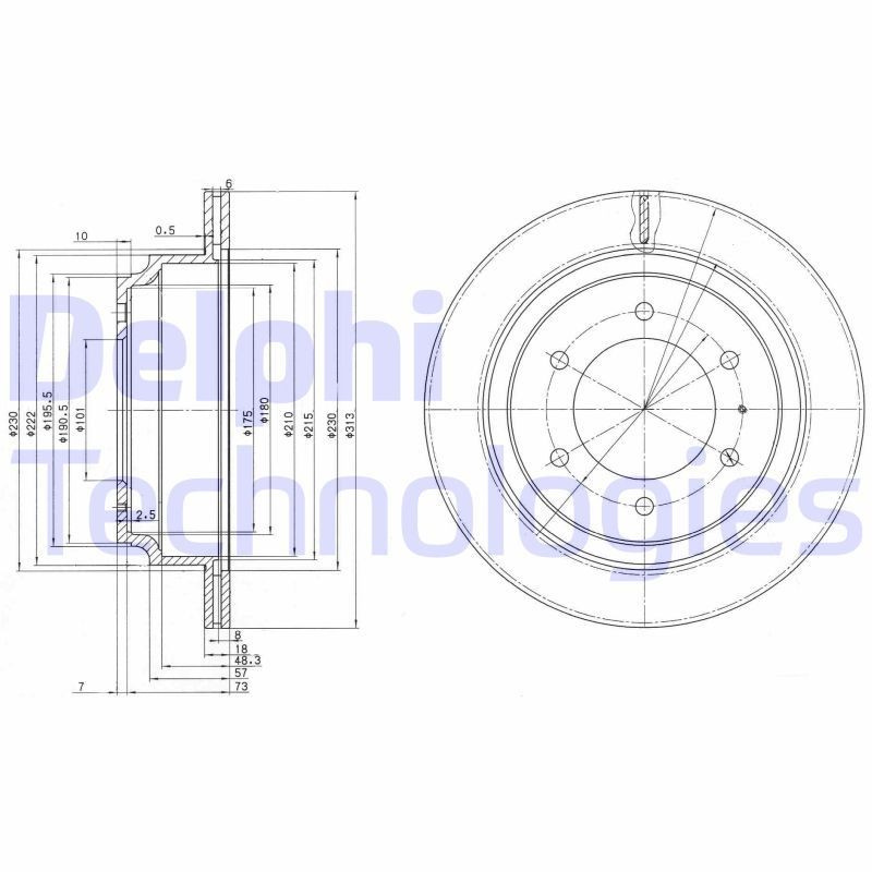 DELPHI BG3353: Piduriketas Ø: 313mm, õhutusega, Ø: 313mm, õlitatud