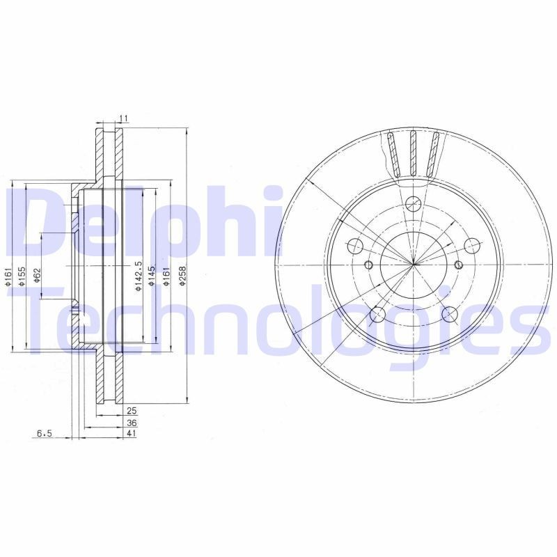 DELPHI BG3355: Piduriketas Ø: 258mm, õhutusega, Ø: 258mm, õlitatud