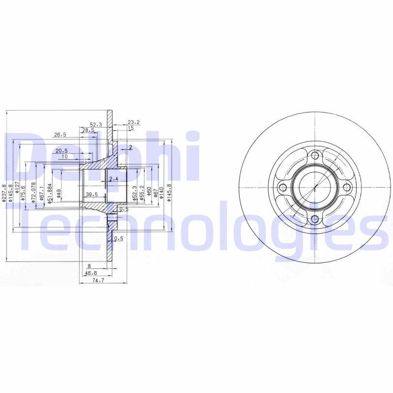 DELPHI BG3360: Piduriketas Ø: 238mm, täis, Ø: 238mm, õlitatud