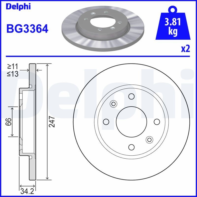 DELPHI BG3364: Piduriketas Ø: 247mm, täis, Ø: 247mm, õlitatud