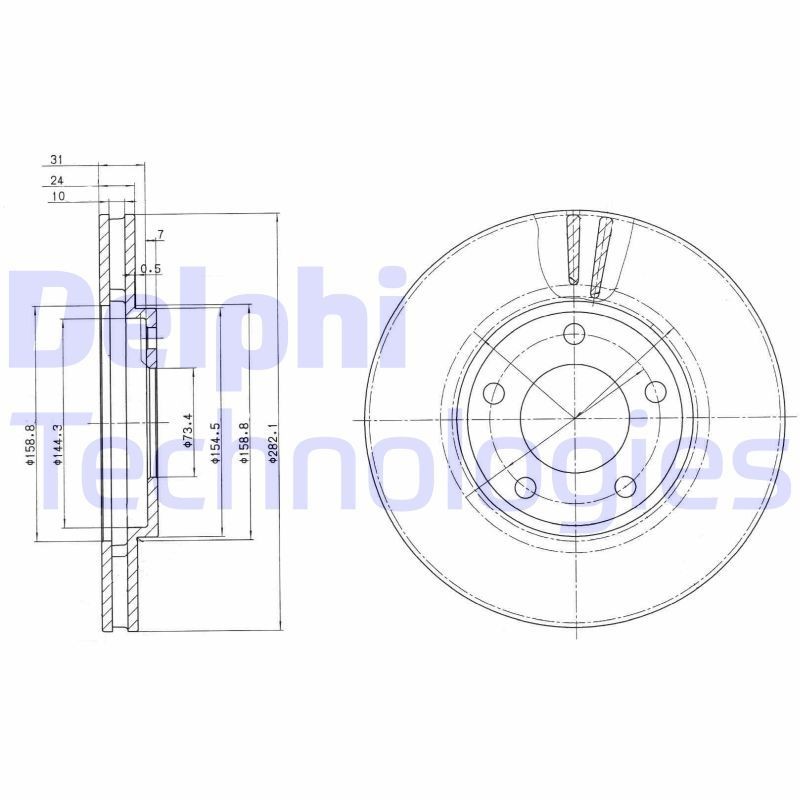 DELPHI BG3383: Piduriketas Ø: 282mm, õhutusega, Ø: 282mm, õlitatud