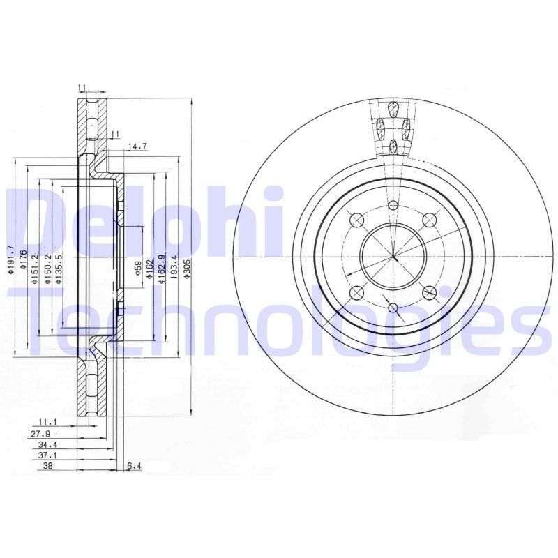 DELPHI BG3387: Piduriketas Ø: 304mm, õhutusega, Ø: 304mm, õlitatud